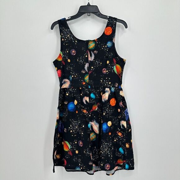Retrolicious Sheath Mini Dress L Black Blue Sleeveless Galaxy Space Solar Planet - Picture 2 of 6